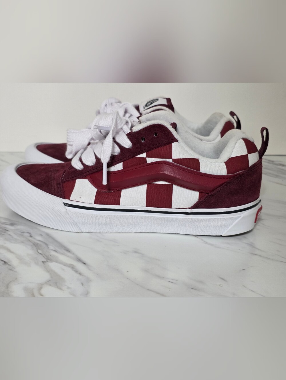 Vans Checkerboard Low Top Sneakers - Maroon & White
